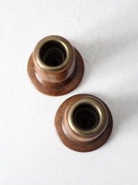 vintage wooden candlestick holders pair
