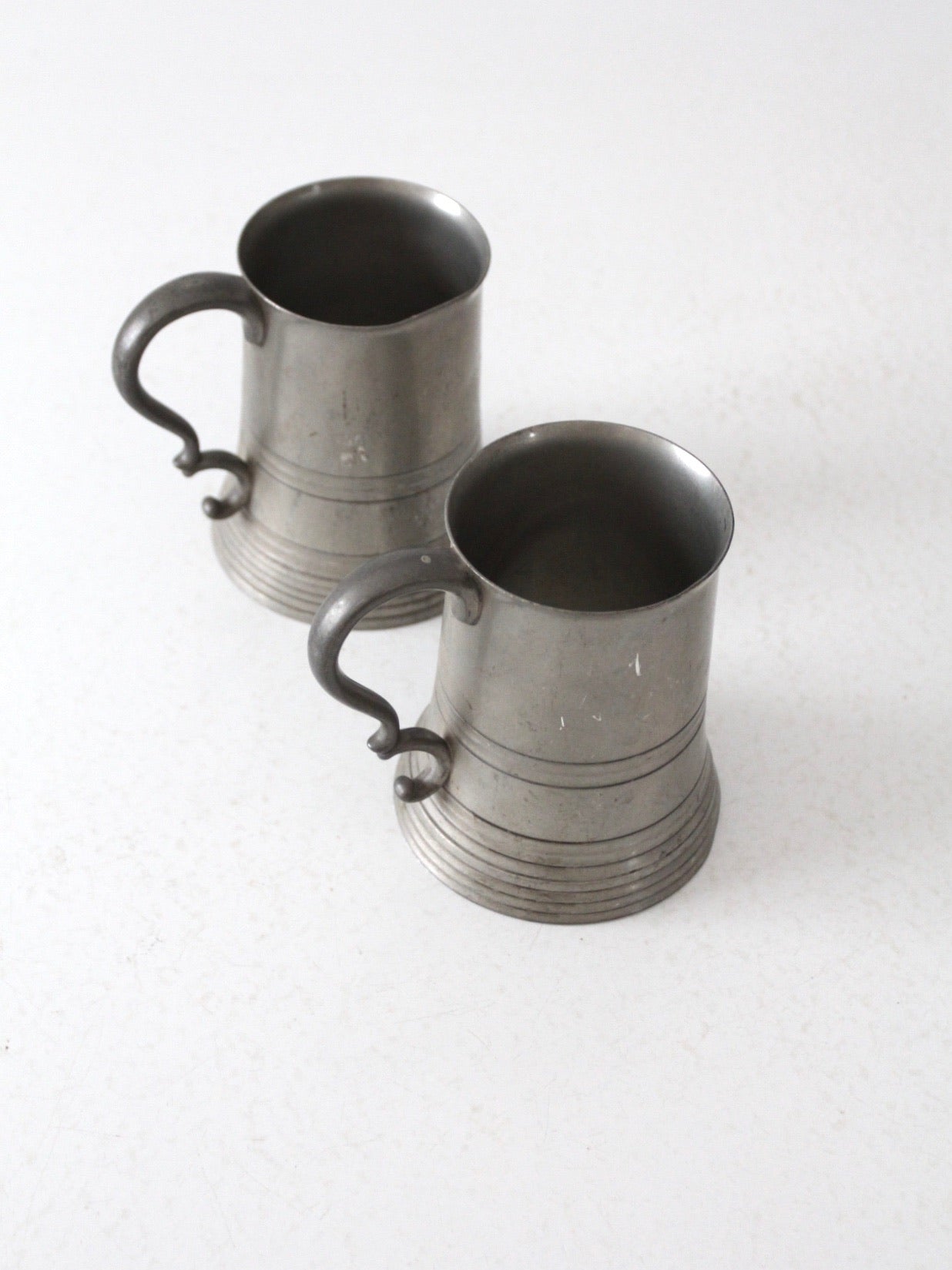 antique glass bottom pewter tankards pair