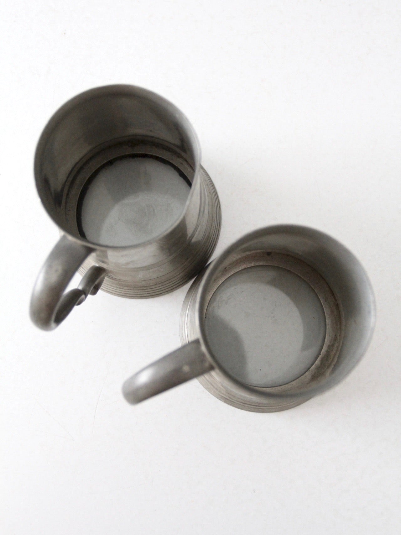 antique glass bottom pewter tankards pair