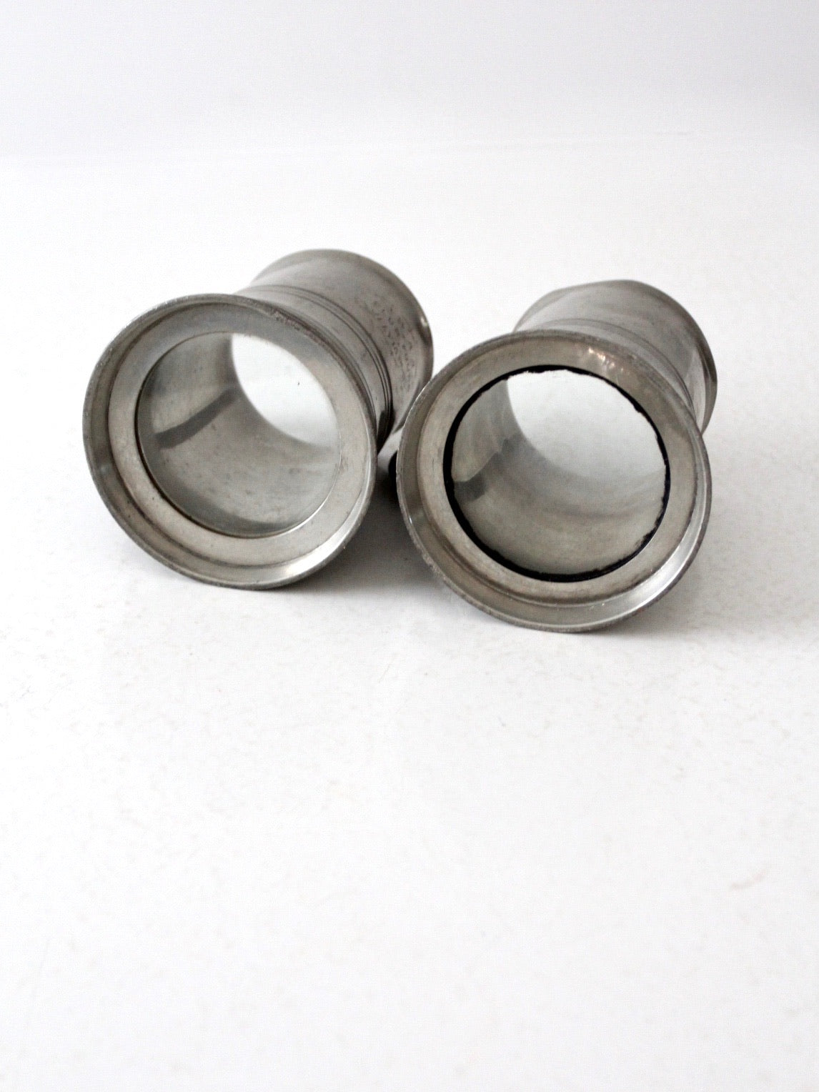 antique glass bottom pewter tankards pair