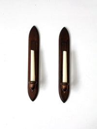 pair of mid-century gothic revival wood wall candle sconces