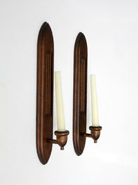 pair of mid-century gothic revival wood wall candle sconces