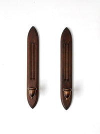 pair of mid-century gothic revival wood wall candle sconces