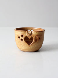 vintage studio pottery heart votive candle holder