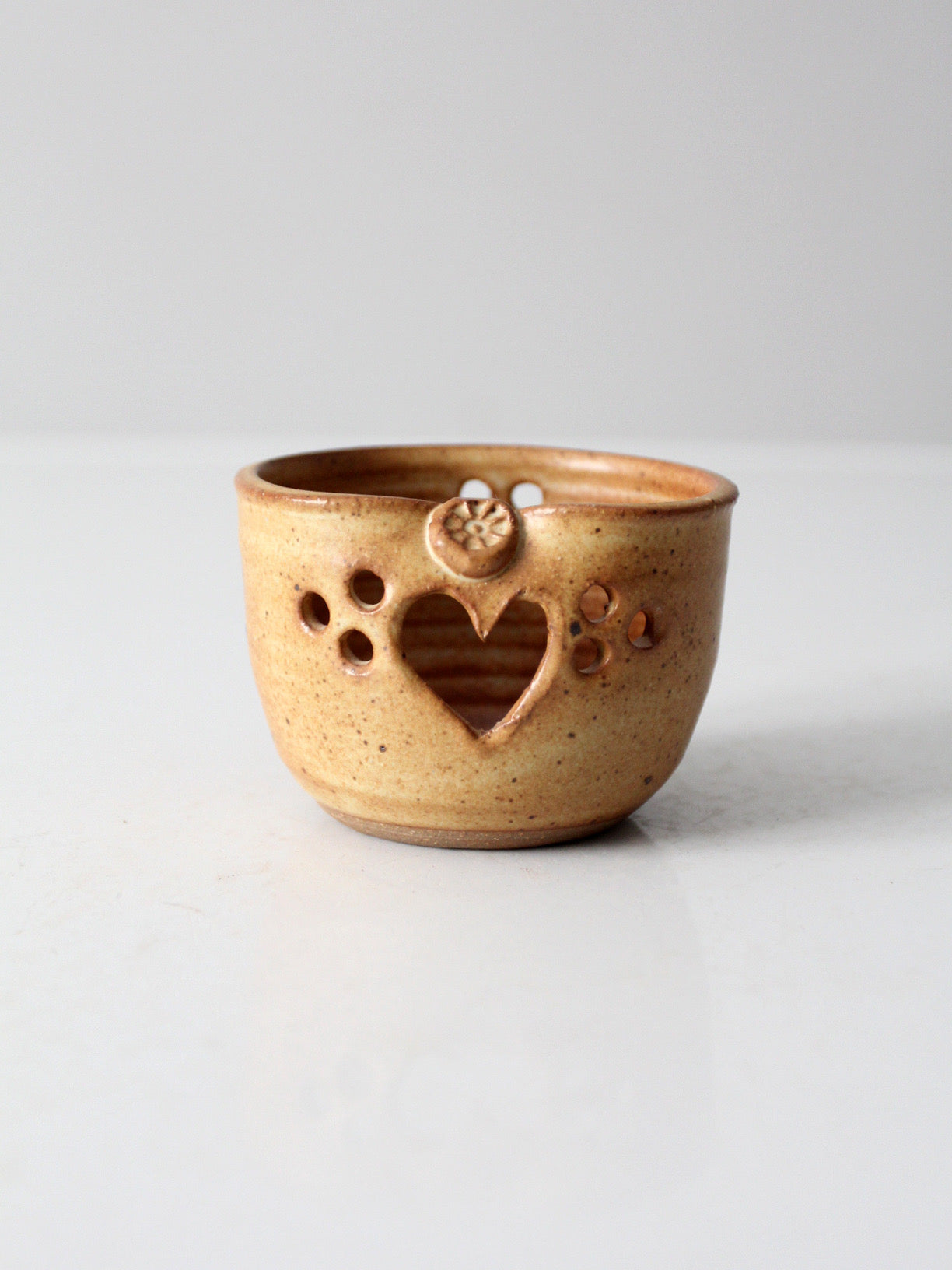 vintage studio pottery heart votive candle holder