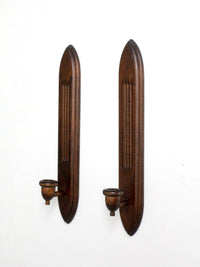pair of mid-century gothic revival wood wall candle sconces
