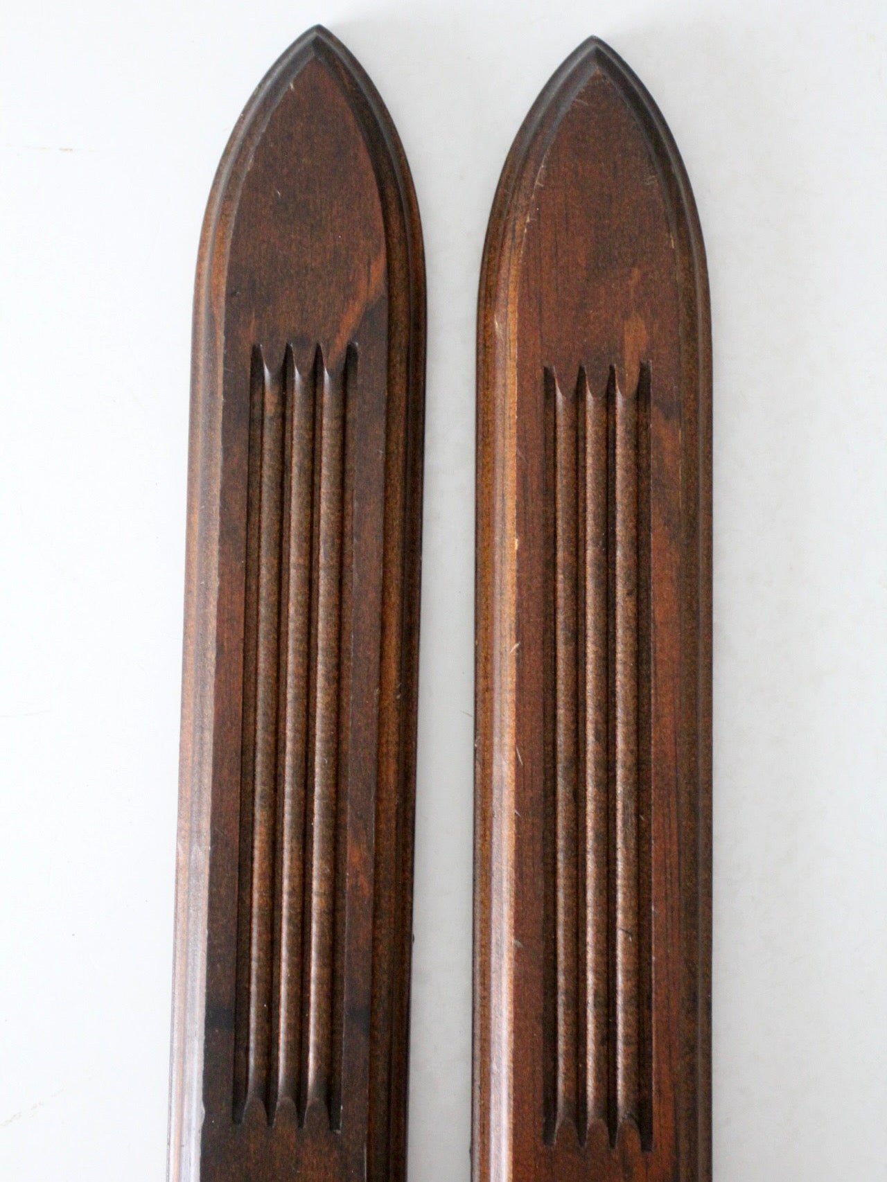 pair of mid-century gothic revival wood wall candle sconces