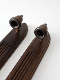 pair of mid-century gothic revival wood wall candle sconces