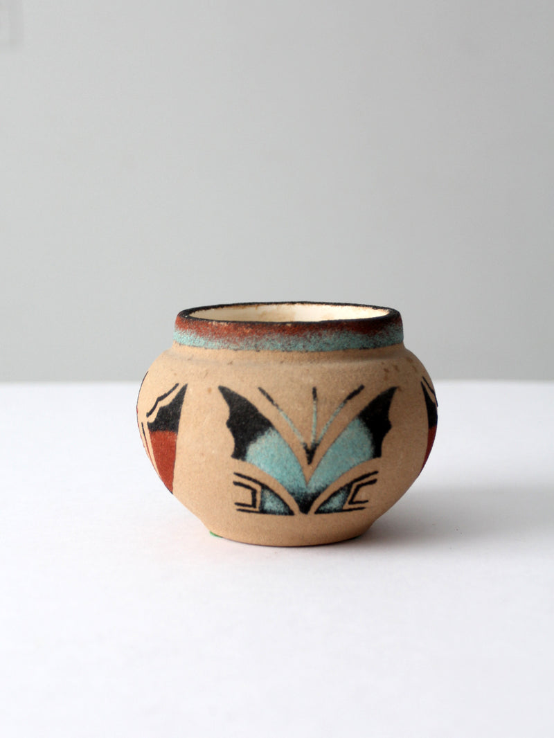 vintage Navajo sand art butterfly vase