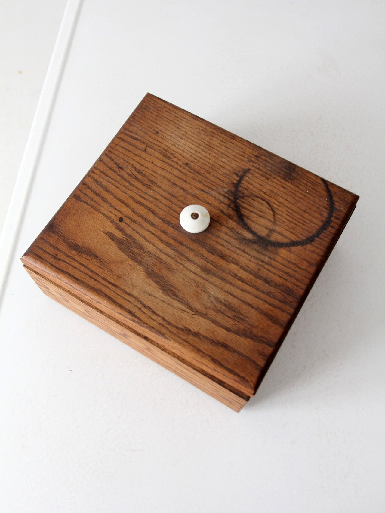 vintage oak wood storage box