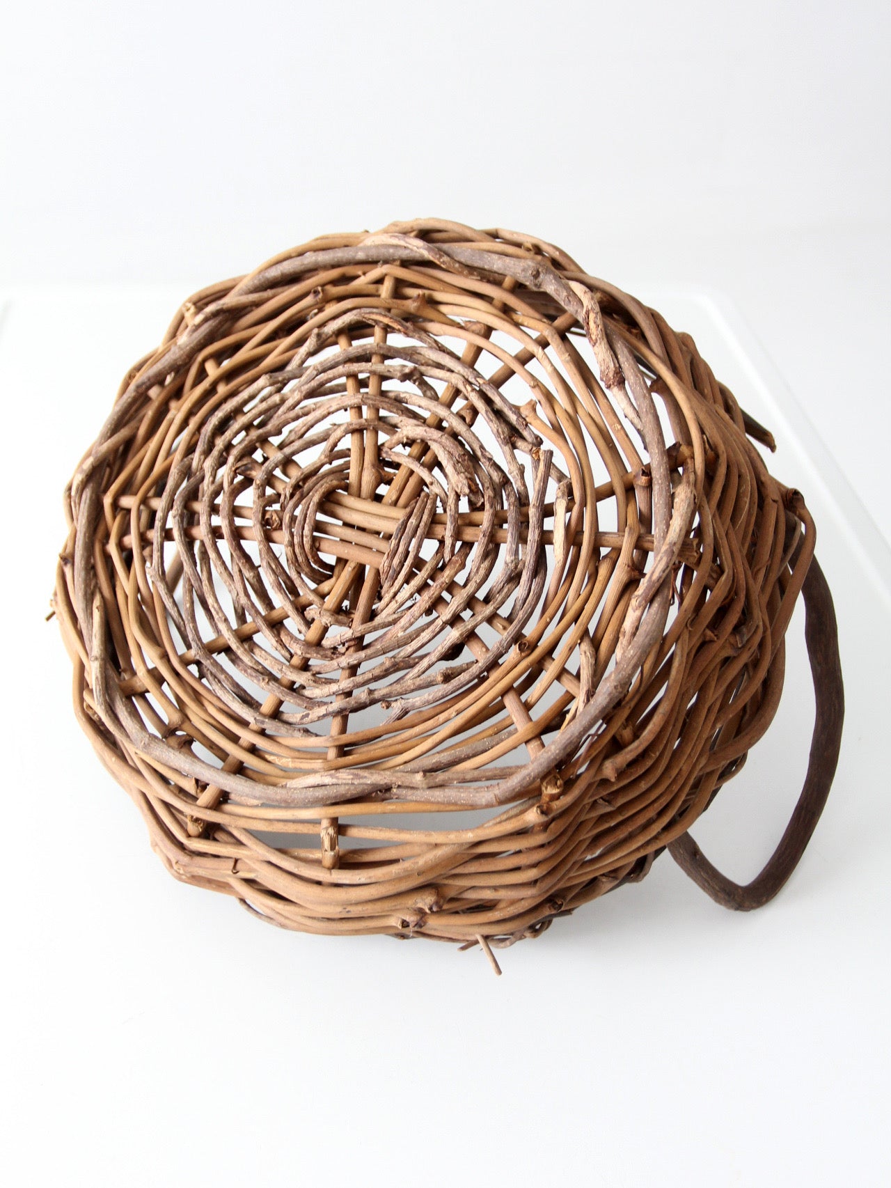 vintage handwoven vine basket with handles