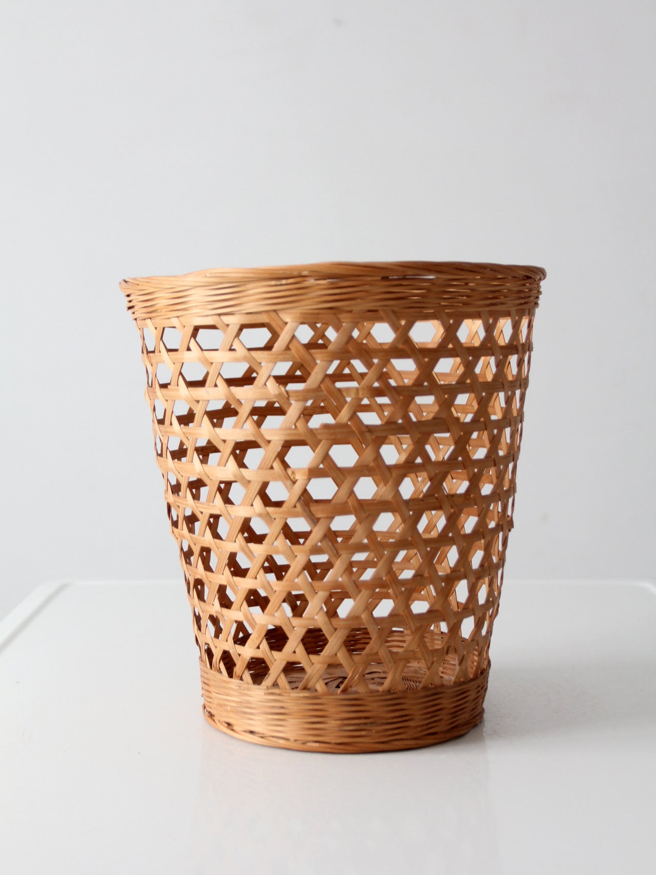 vintage open weave wicker waste basket