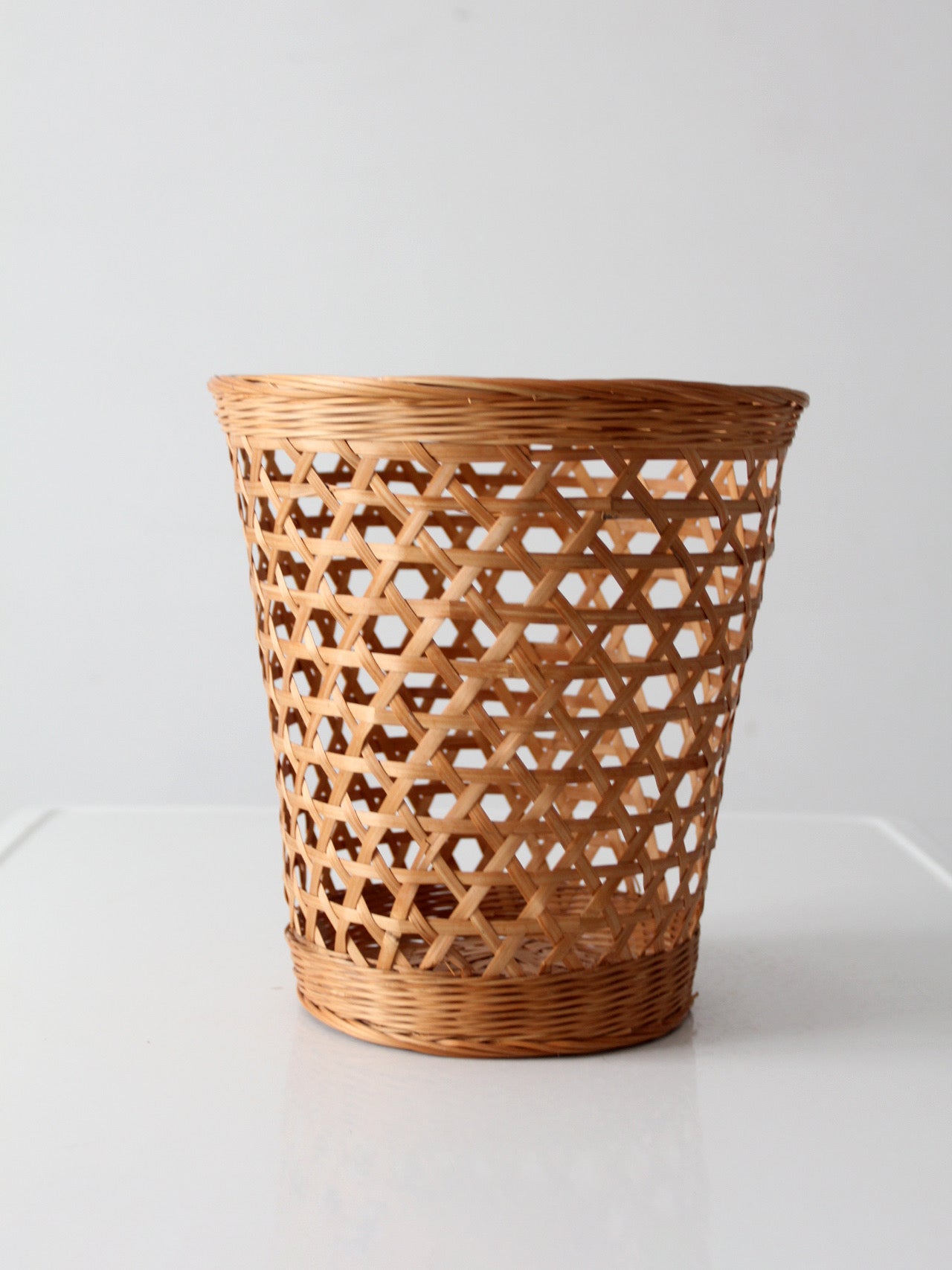 vintage open weave wicker waste basket