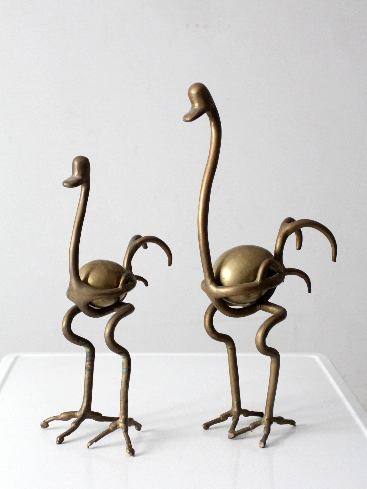 pair of 1970s brass ostrich sculptures