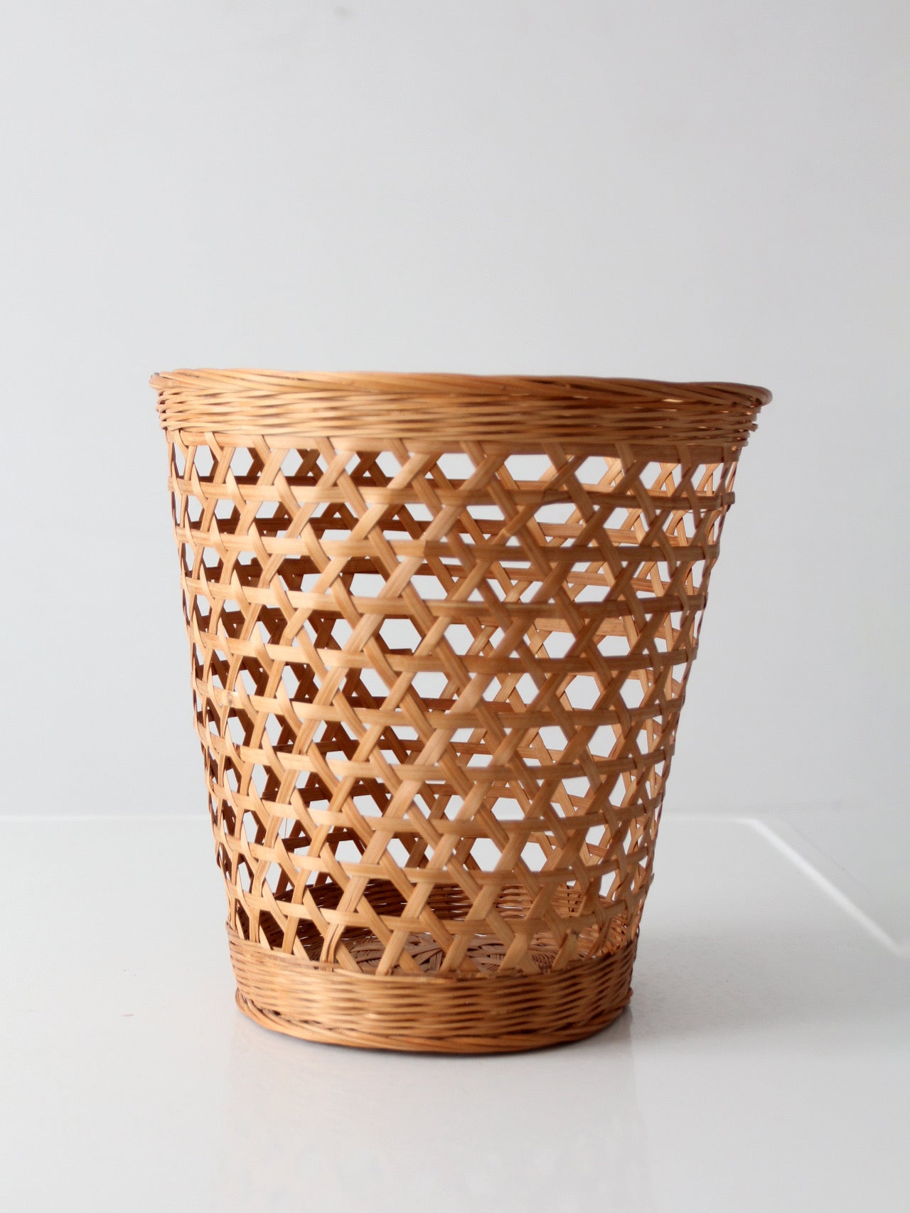vintage open weave wicker waste basket