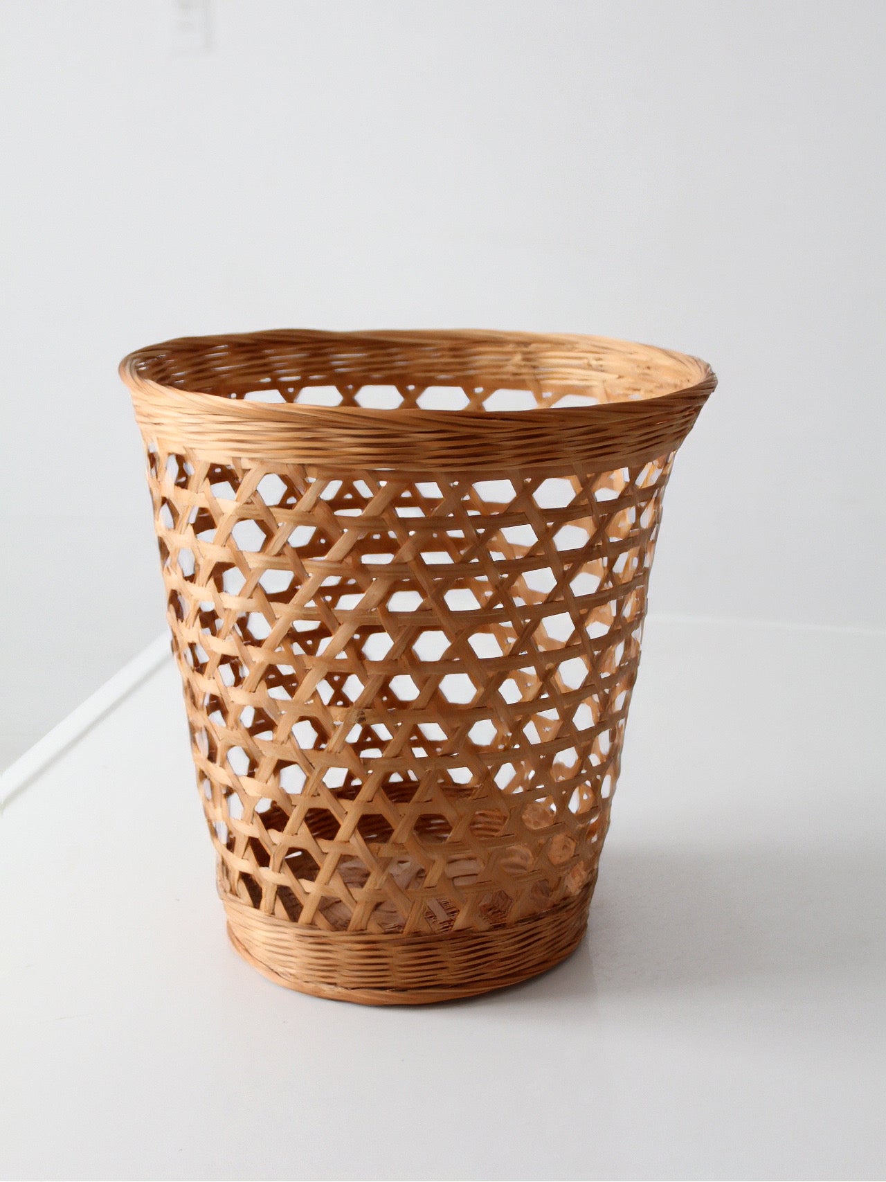 vintage open weave wicker waste basket