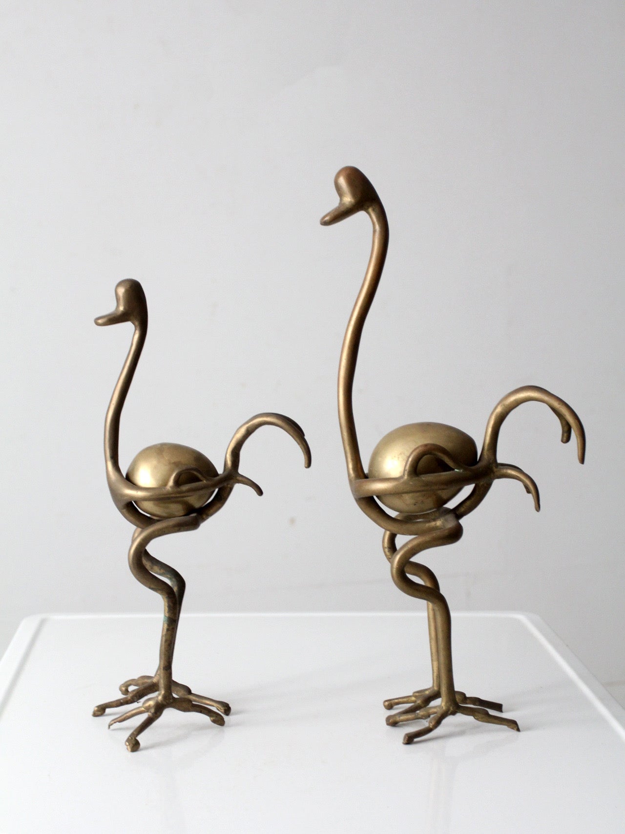 pair of 1970s brass ostrich sculptures