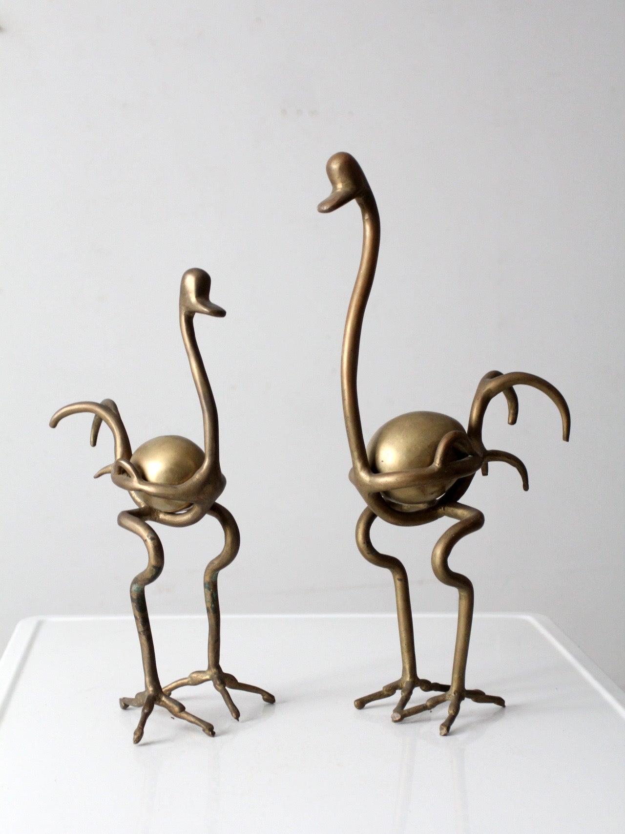 pair of 1970s brass ostrich sculptures