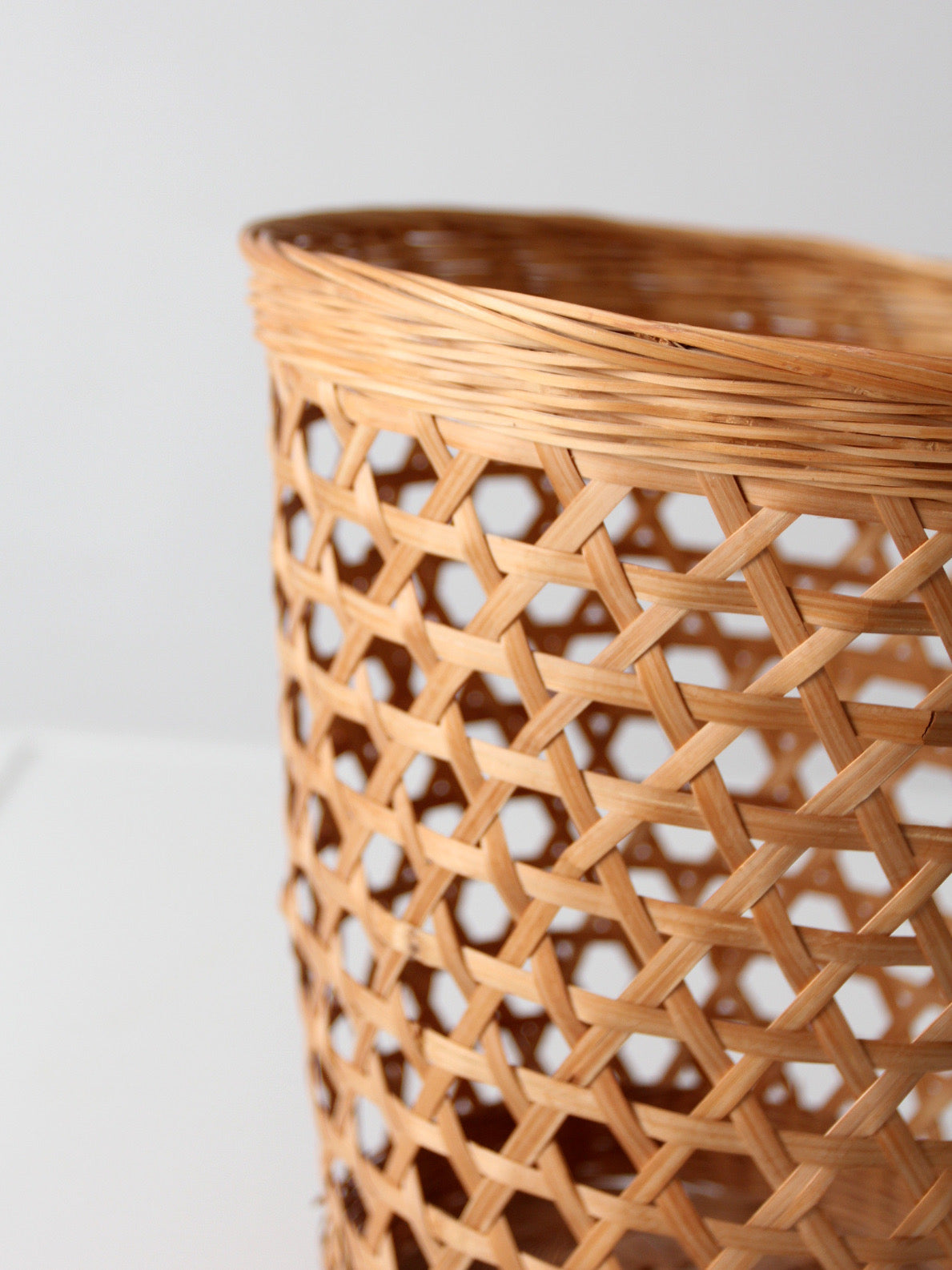 vintage open weave wicker waste basket