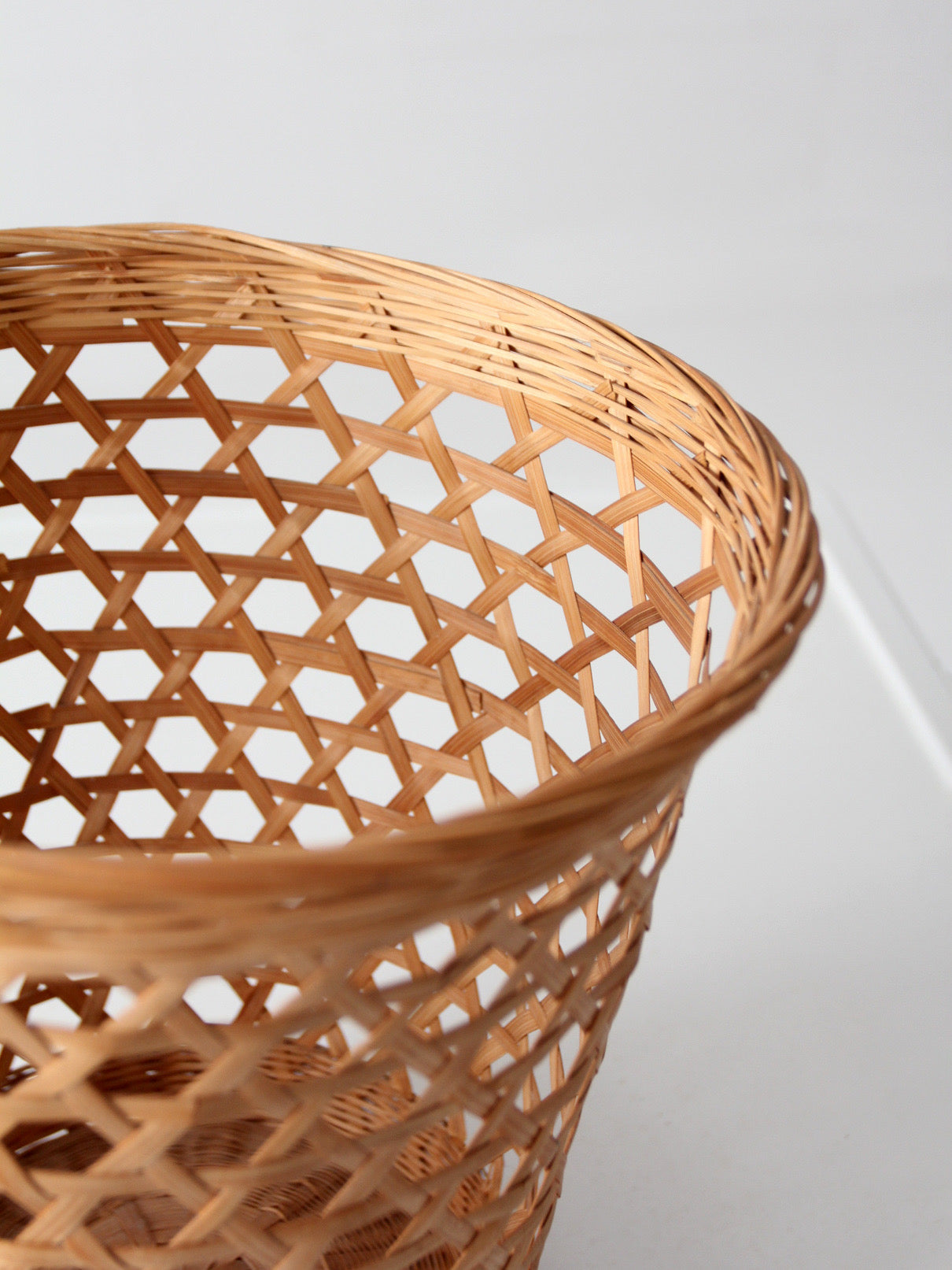 vintage open weave wicker waste basket