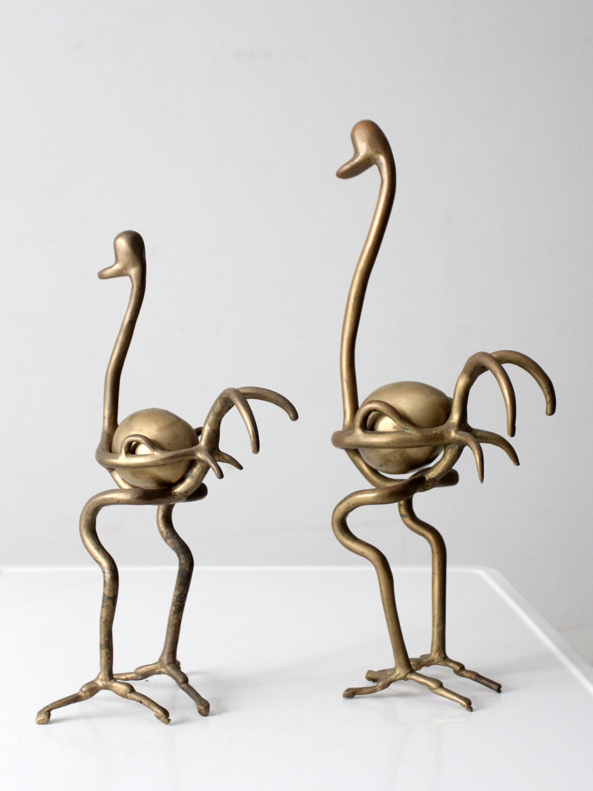 pair of 1970s brass ostrich sculptures
