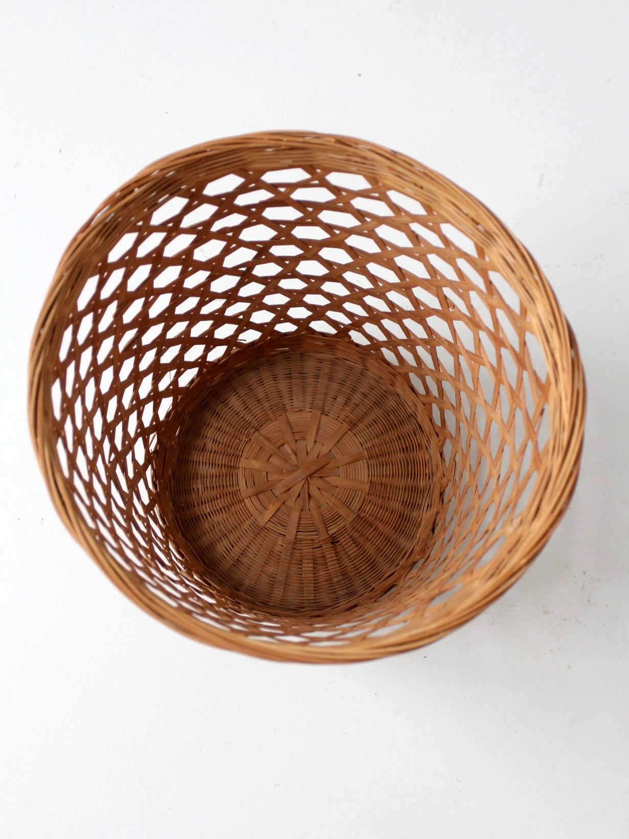 vintage open weave wicker waste basket