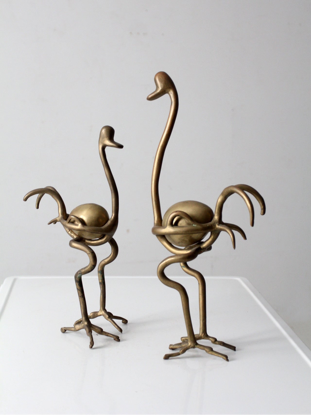 pair of 1970s brass ostrich sculptures