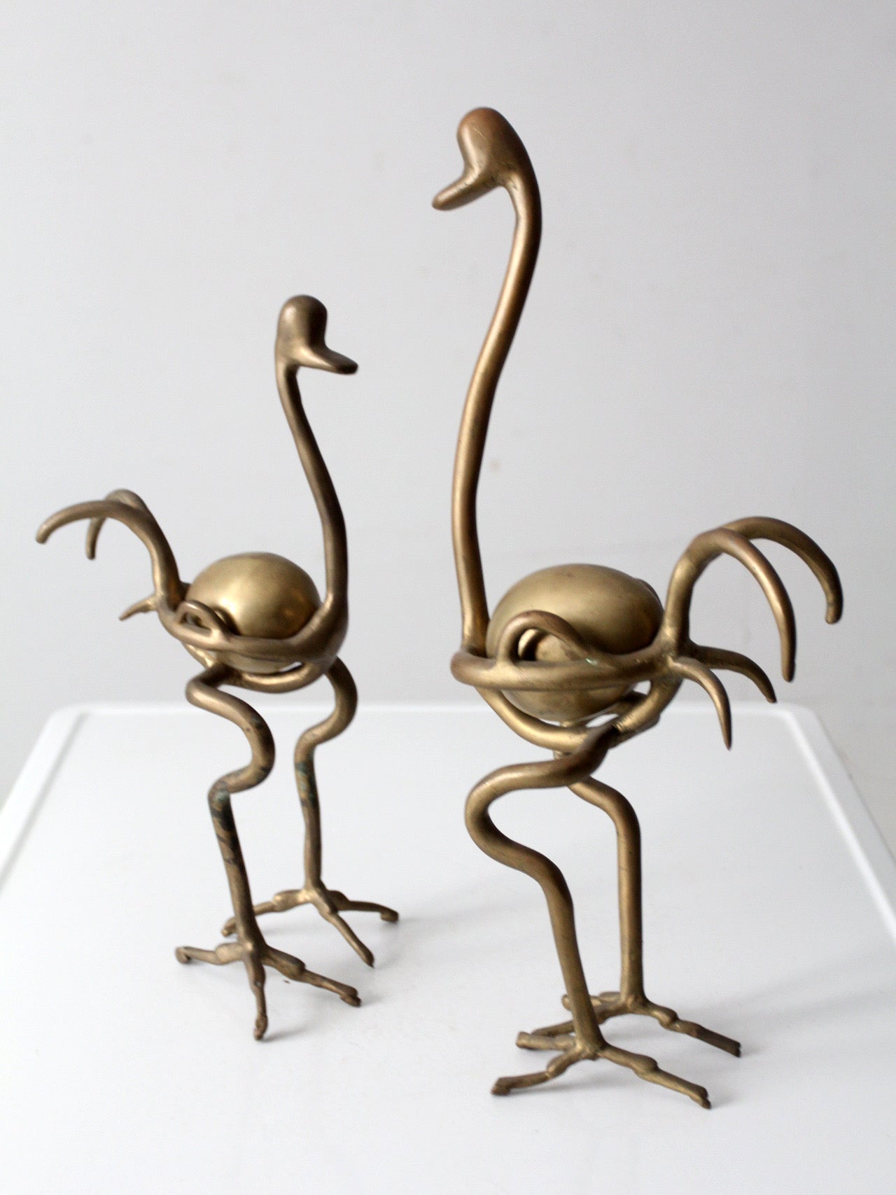 pair of 1970s brass ostrich sculptures