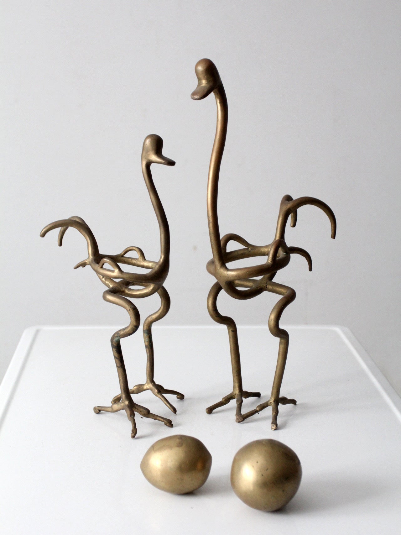 pair of 1970s brass ostrich sculptures