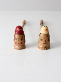 mid-century wooden novelty salt and pepper shakers