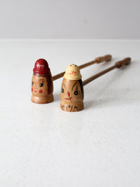 mid-century wooden novelty salt and pepper shakers
