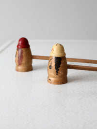 mid-century wooden novelty salt and pepper shakers