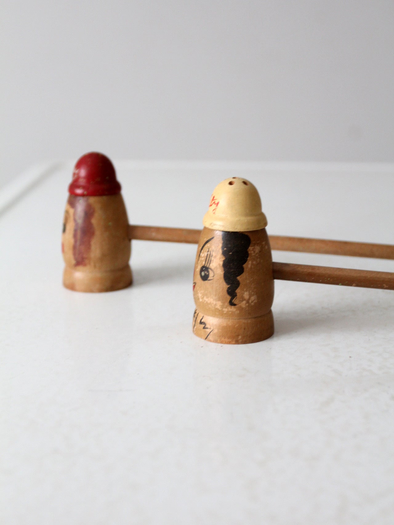 mid-century wooden novelty salt and pepper shakers