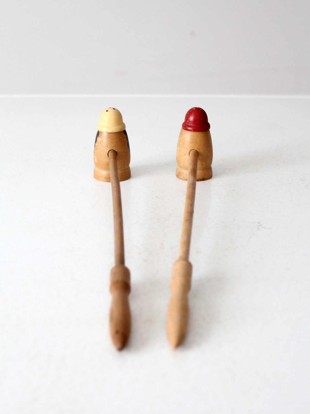 mid-century wooden novelty salt and pepper shakers
