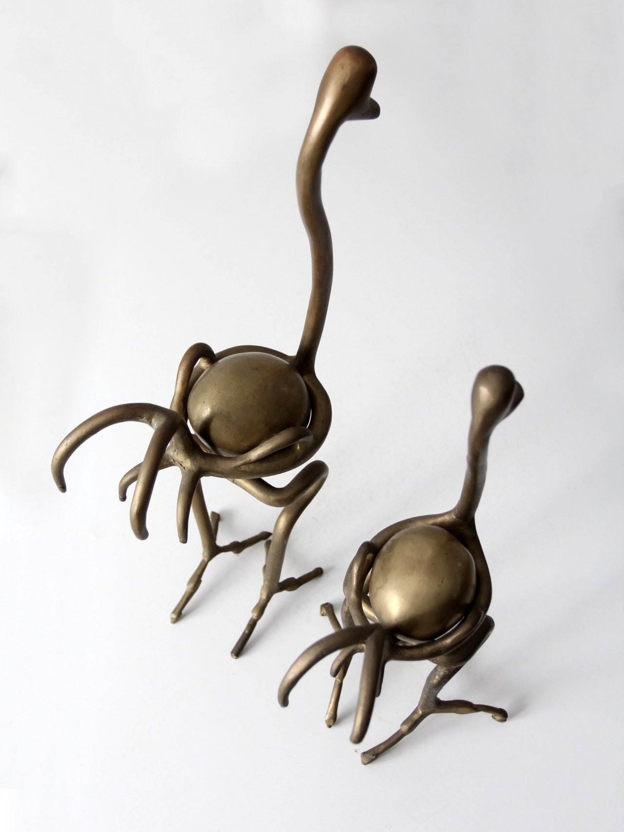 pair of 1970s brass ostrich sculptures