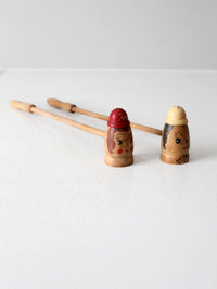 mid-century wooden novelty salt and pepper shakers