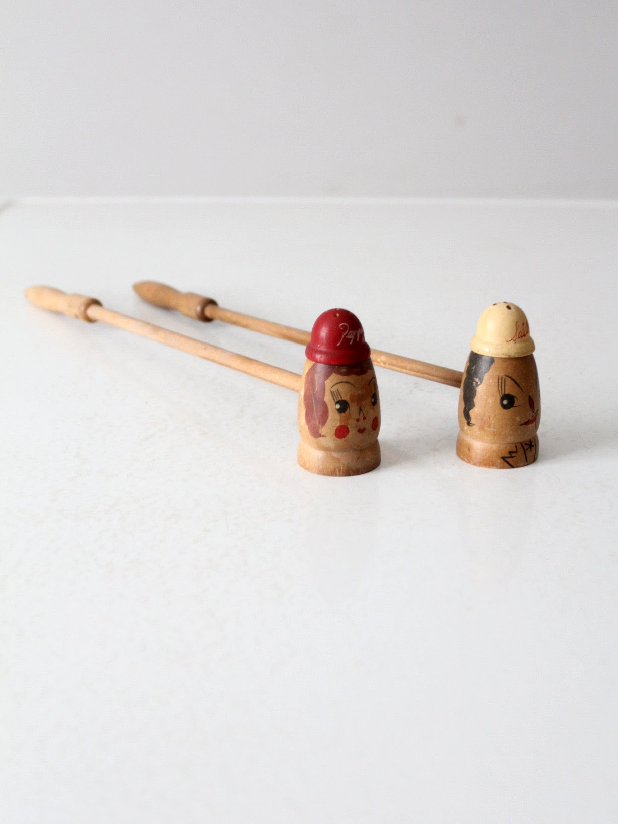 mid-century wooden novelty salt and pepper shakers
