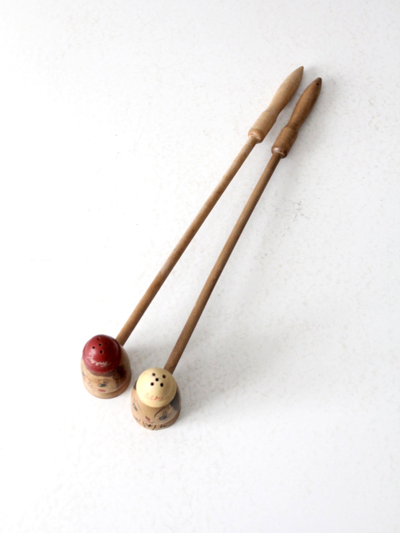 mid-century wooden novelty salt and pepper shakers