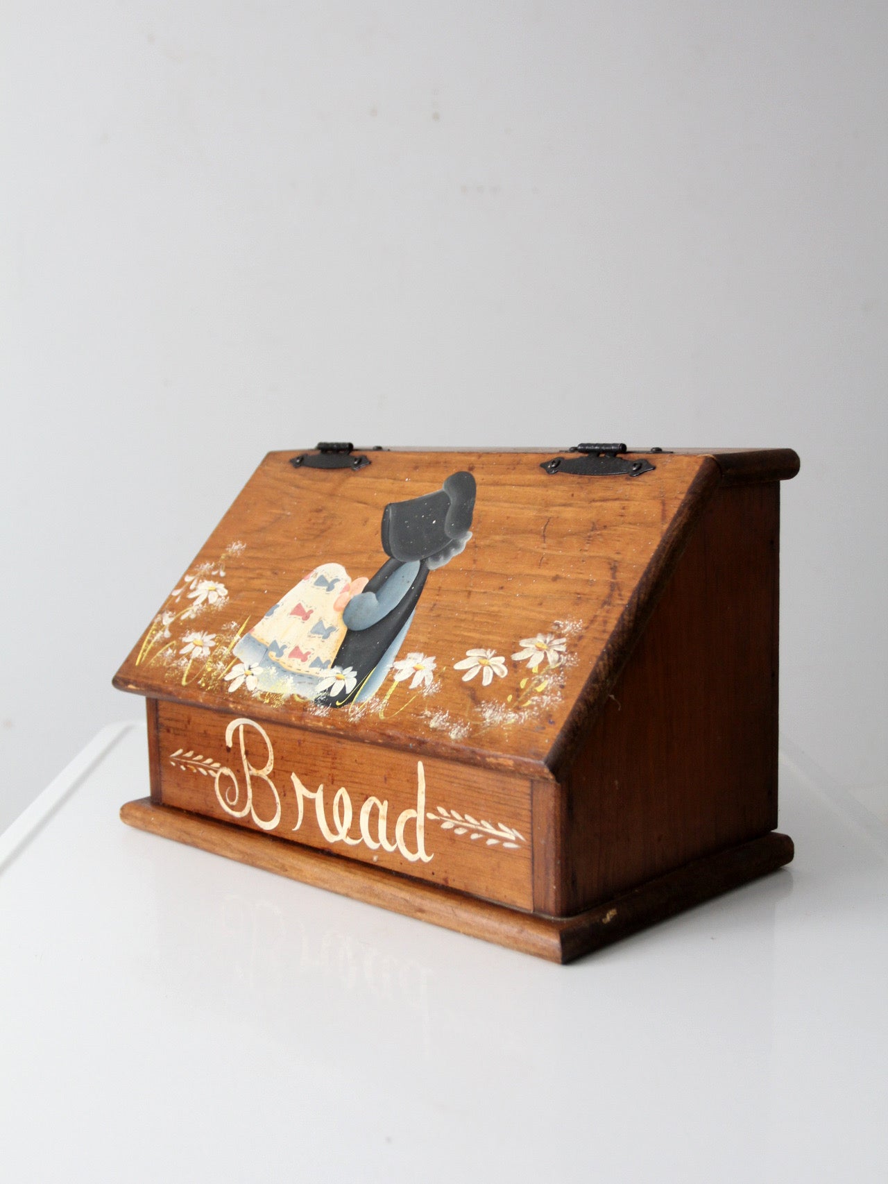 vintage storybook folk art wood bread box