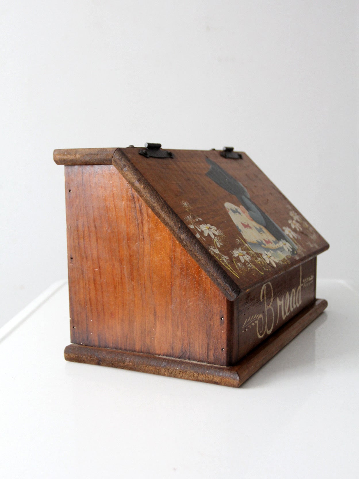vintage storybook folk art wood bread box