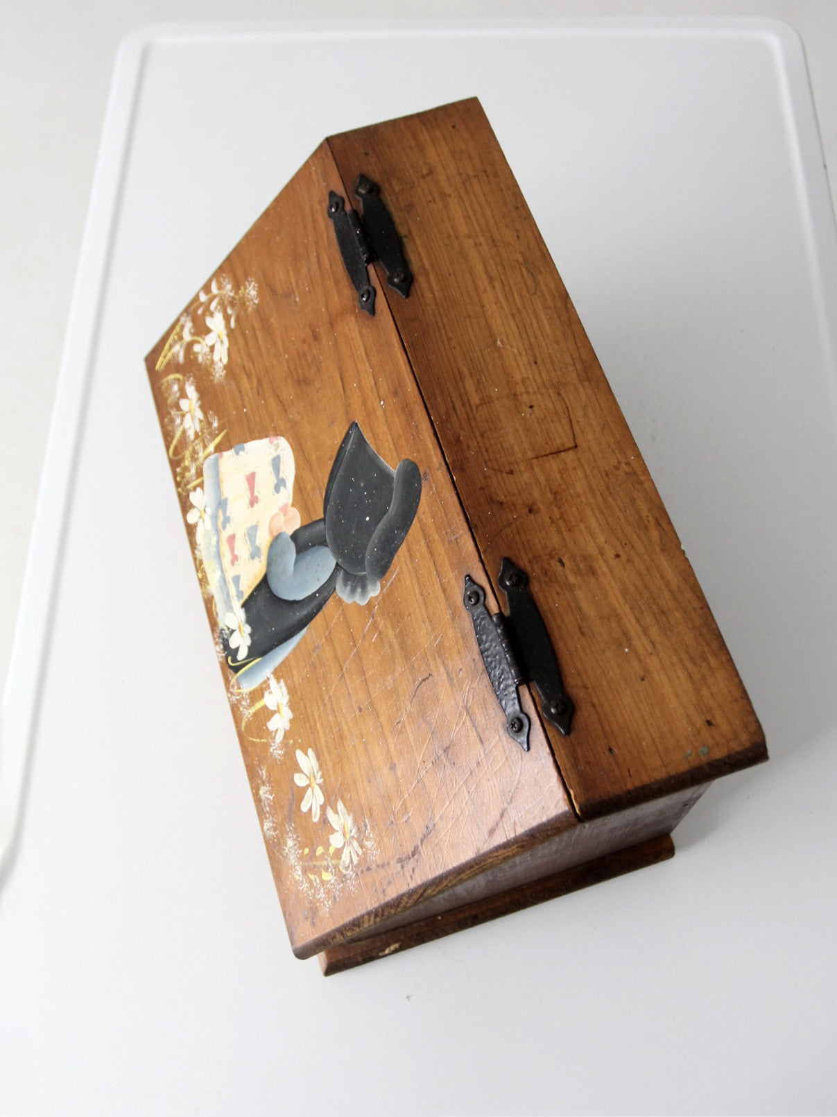 vintage storybook folk art wood bread box