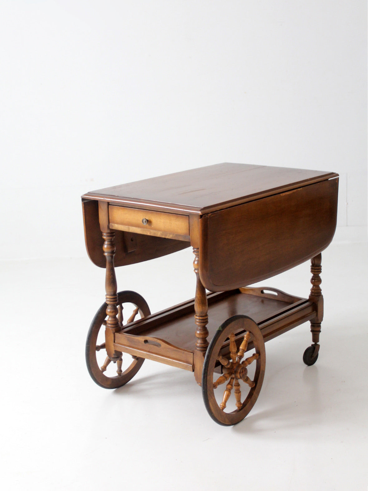 antique tobacco cart mid century Kling Colonial drop leaf bar cart – 86 Vintage