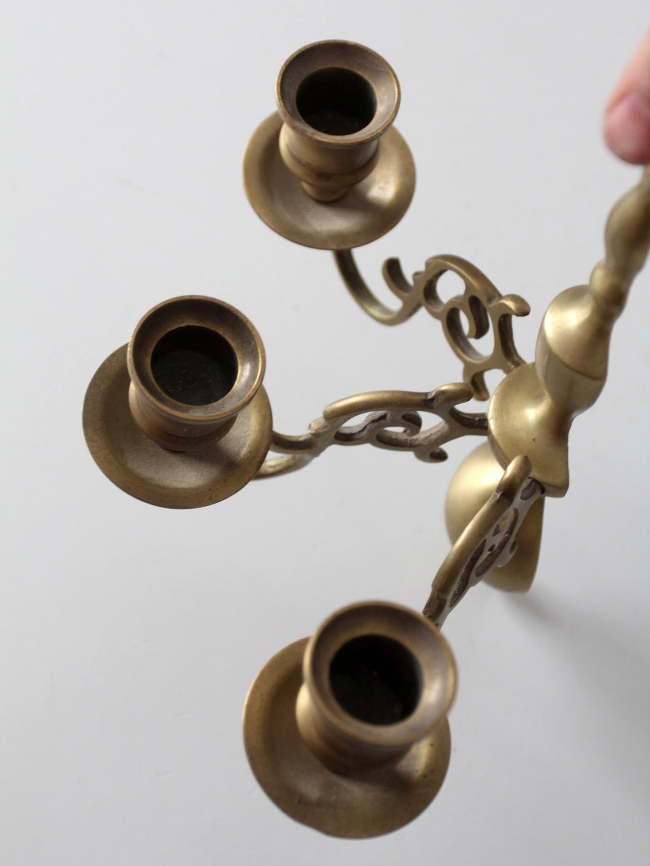 vintage brass three arm wall candle sconce