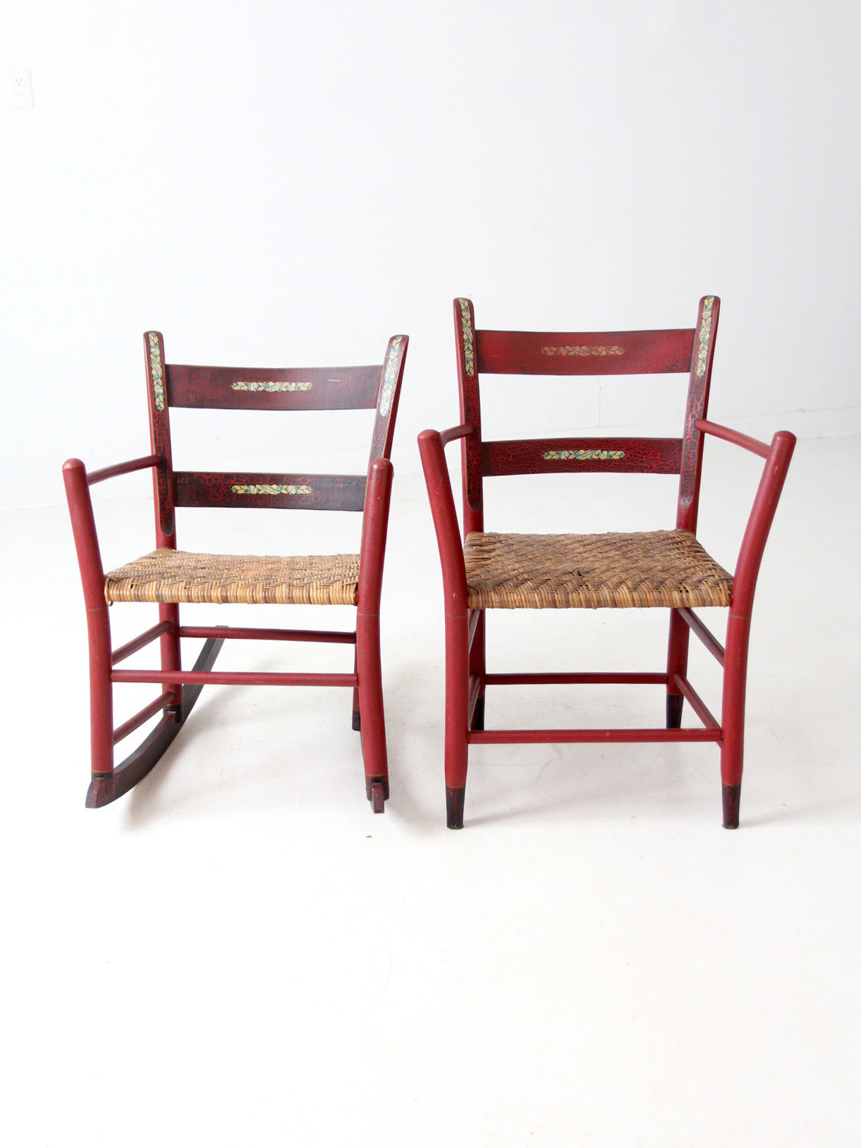 antique painted woven seat chairs set of 2