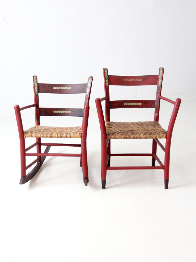 antique painted woven seat chairs set of 2