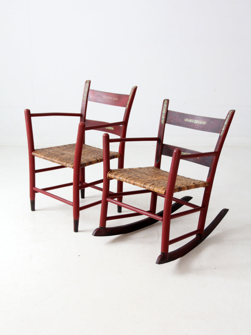 antique painted woven seat chairs set of 2
