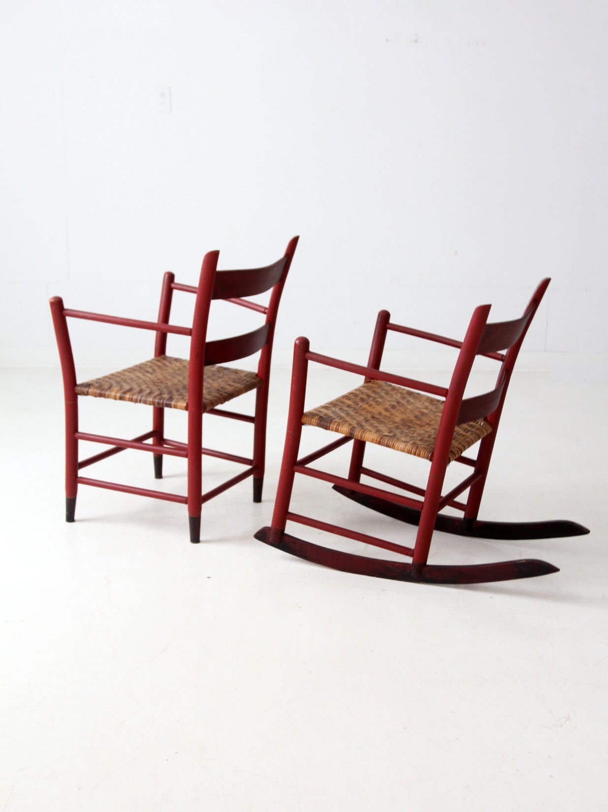 antique painted woven seat chairs set of 2