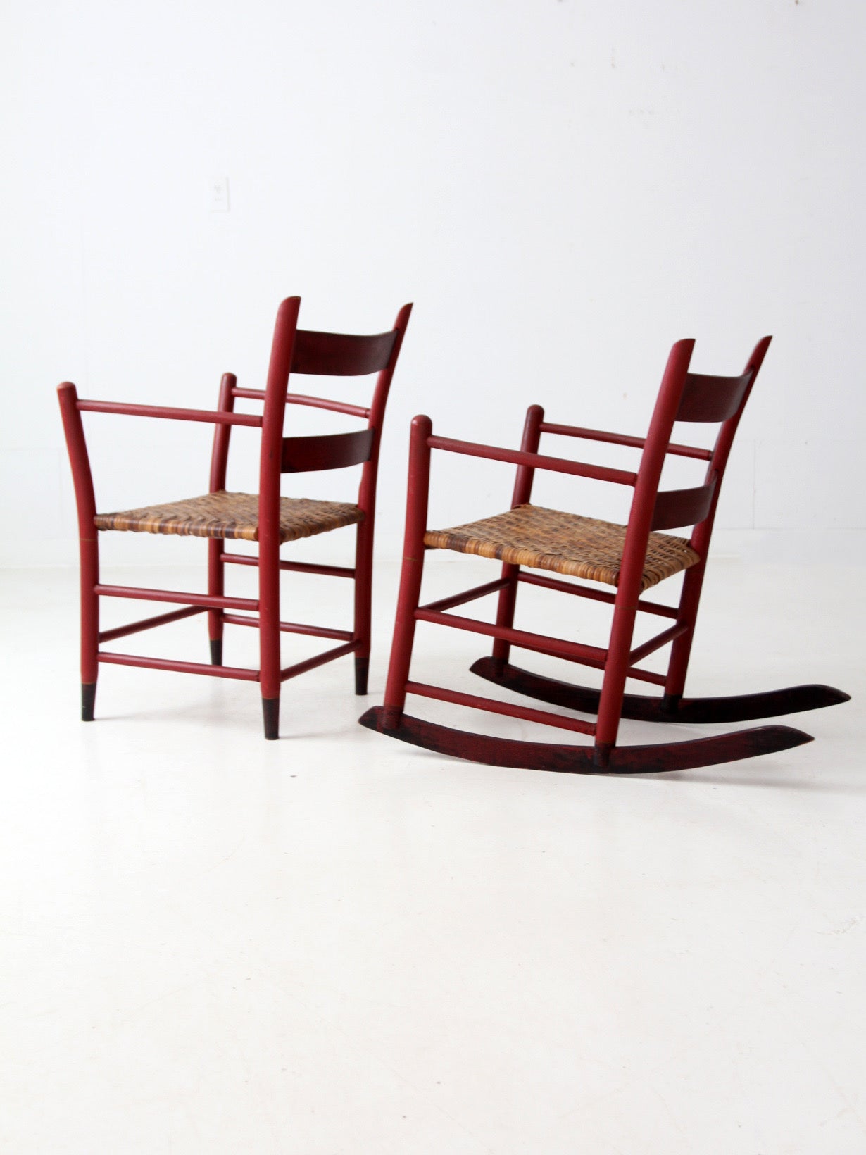 antique painted woven seat chairs set of 2