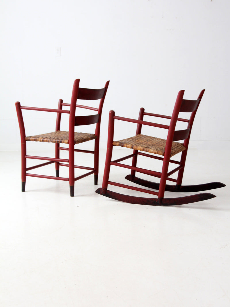 antique painted woven seat chairs set of 2