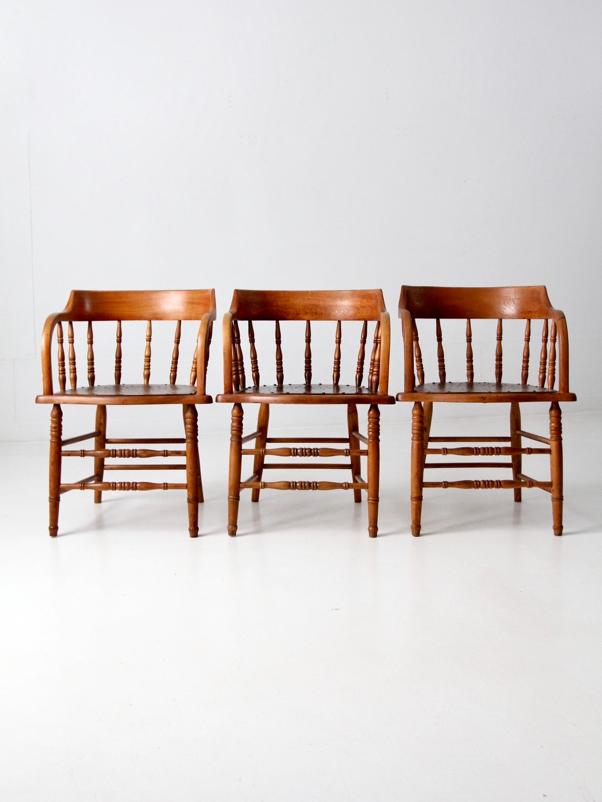 antique wood captain’s chairs | set of 3
